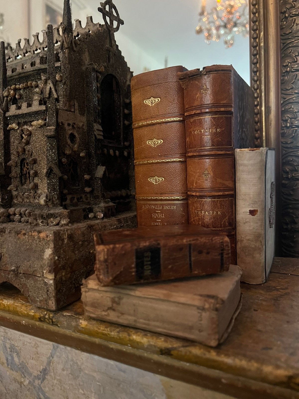 Lot oude leren boeken leer boek stylen brocante antiek, Ophalen of Verzenden