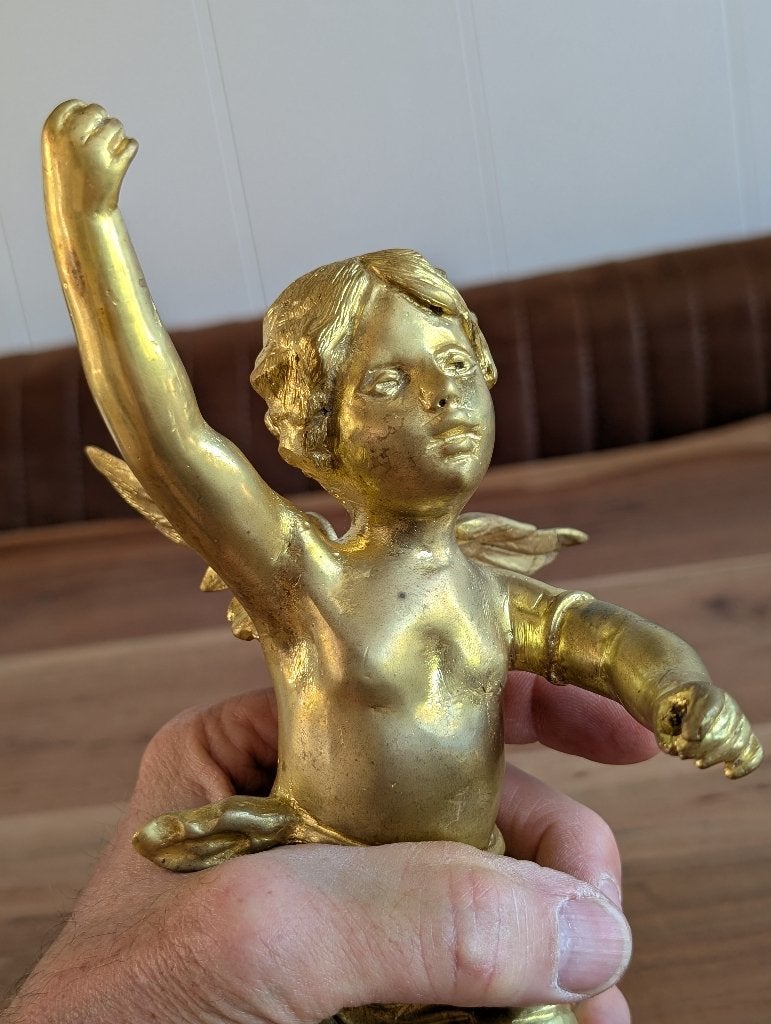 Groot antiek verguld bronzen engelenbeeldje putto - 28cm, Ophalen