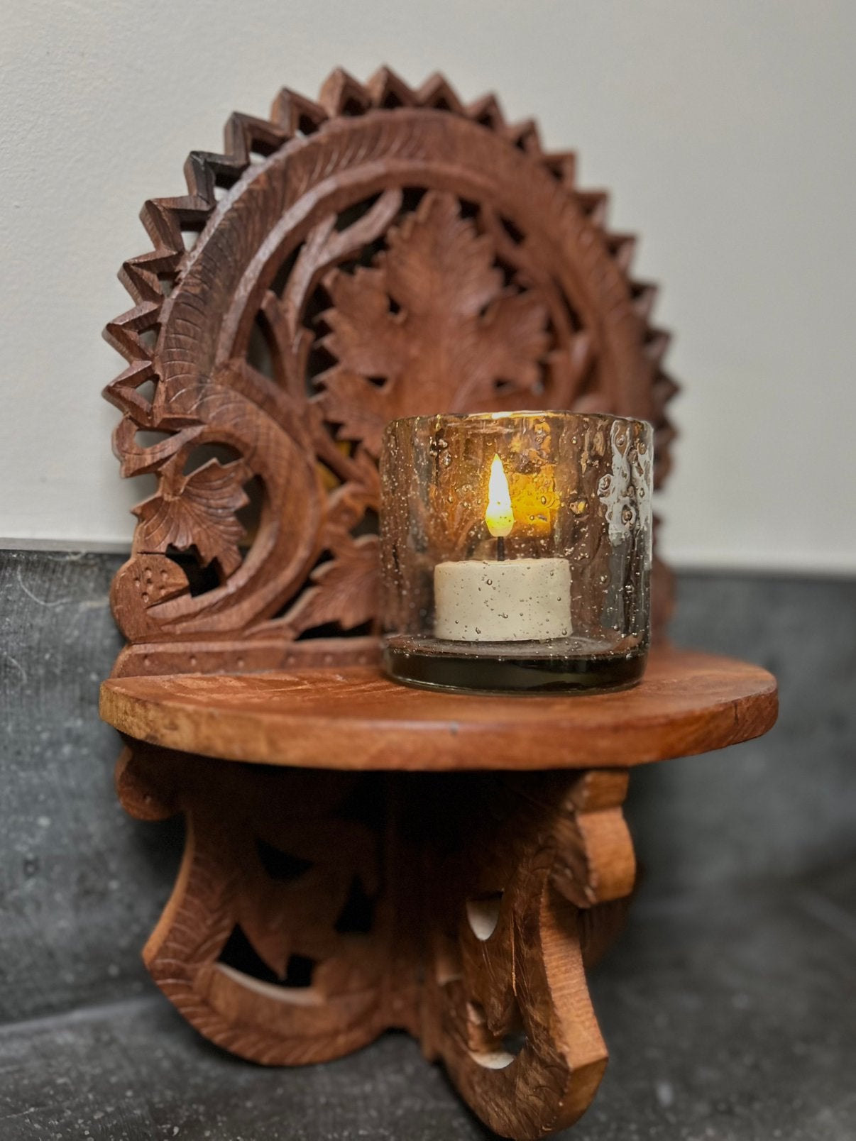 Klein wand console India oosters houtgestoek sober sleets, Ophalen of Verzenden