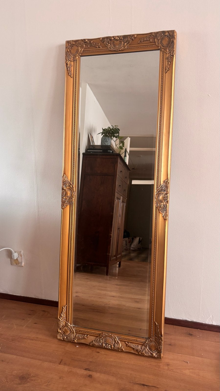 Grote gouden spiegel met barokke lijst, Ophalen, Gebruikt, 150 tot 200 cm, Rechthoekig