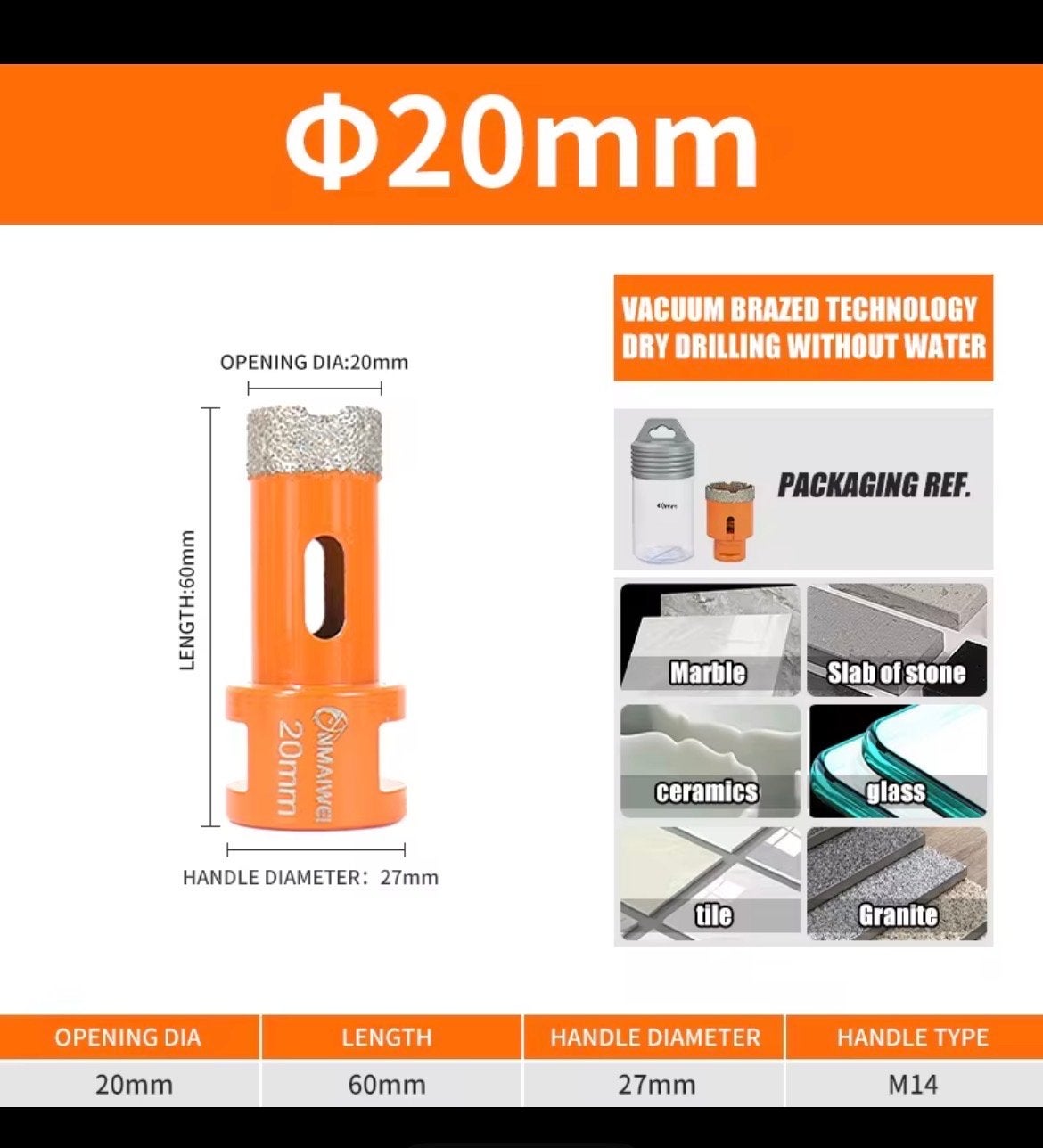 M14 DiamantBoor 20mm voor Tegels,- Droog Boren, Ophalen of Verzenden, Nieuw, Overige typen