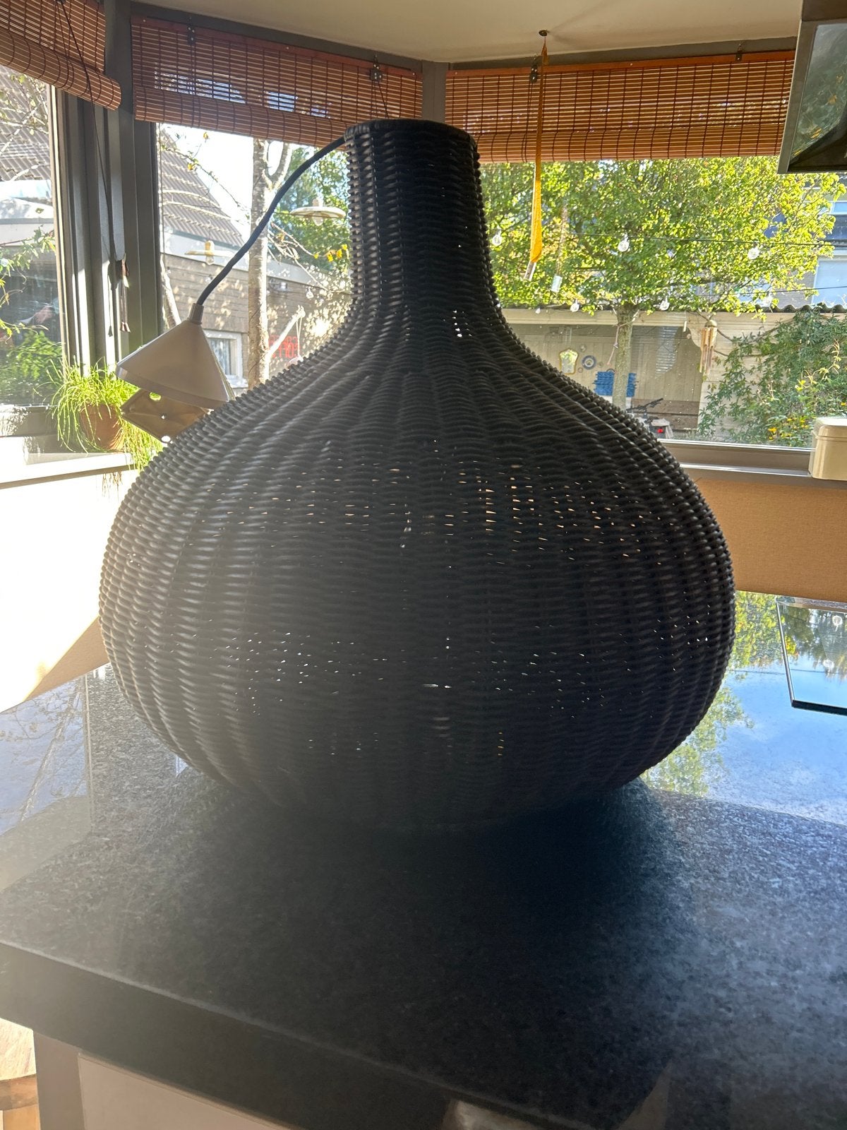 Boho grote rieten hanglamp - Zwart, Huis en Inrichting, Ophalen, Gebruikt, Natuurlijk materiaal, E27 (groot)