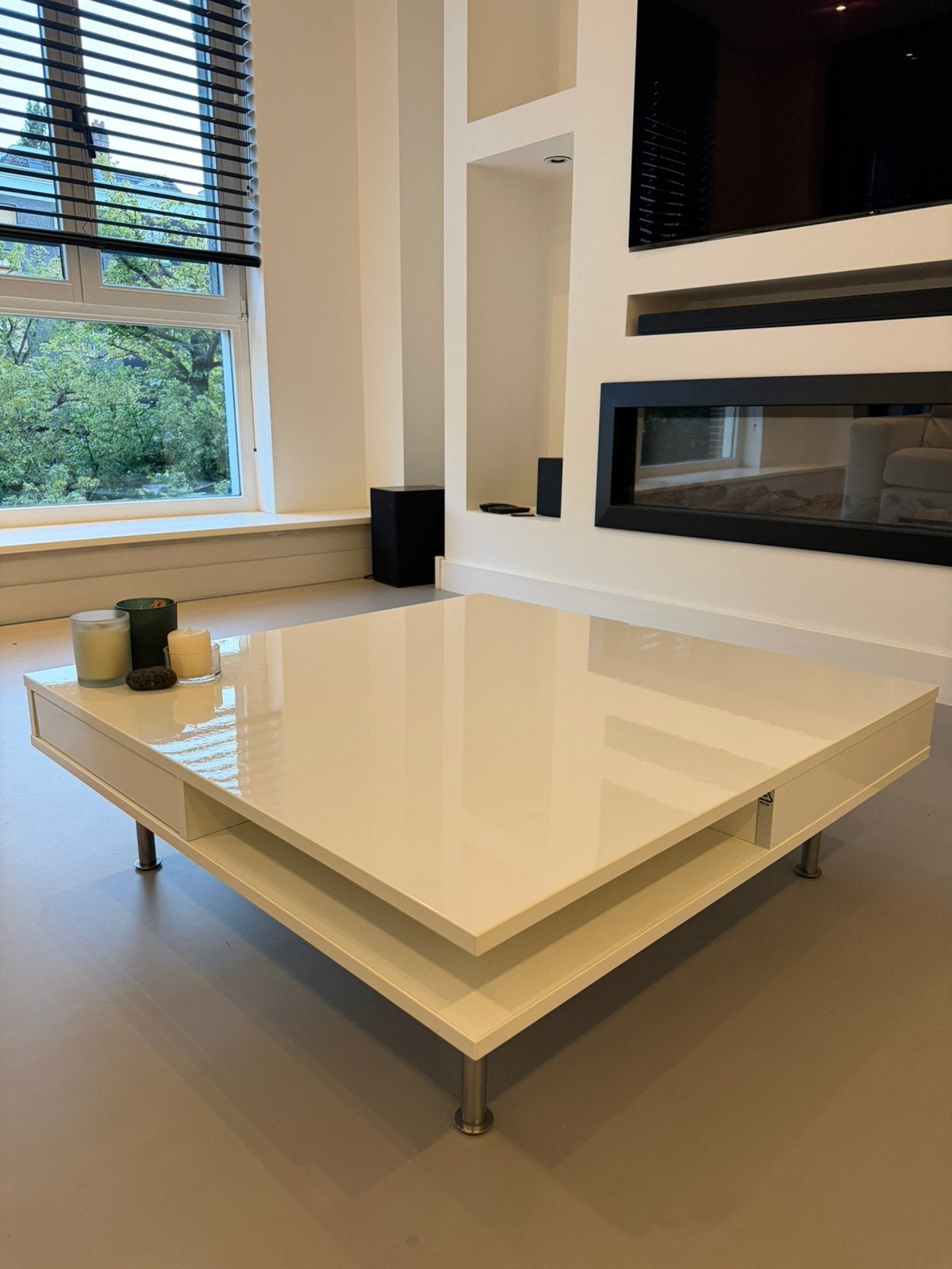 Moderne witte salontafel met opbergruimte, Ophalen, Gebruikt, Vierkant, 50 tot 100 cm