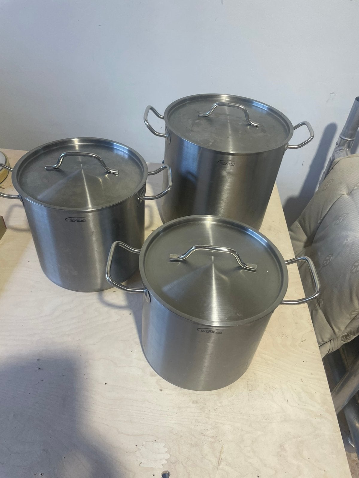 Setje van drie kookpannen INOX IBAR 10, 13 en 20 liter, Ophalen, Gebruikt, Duikelman, Met handvatten