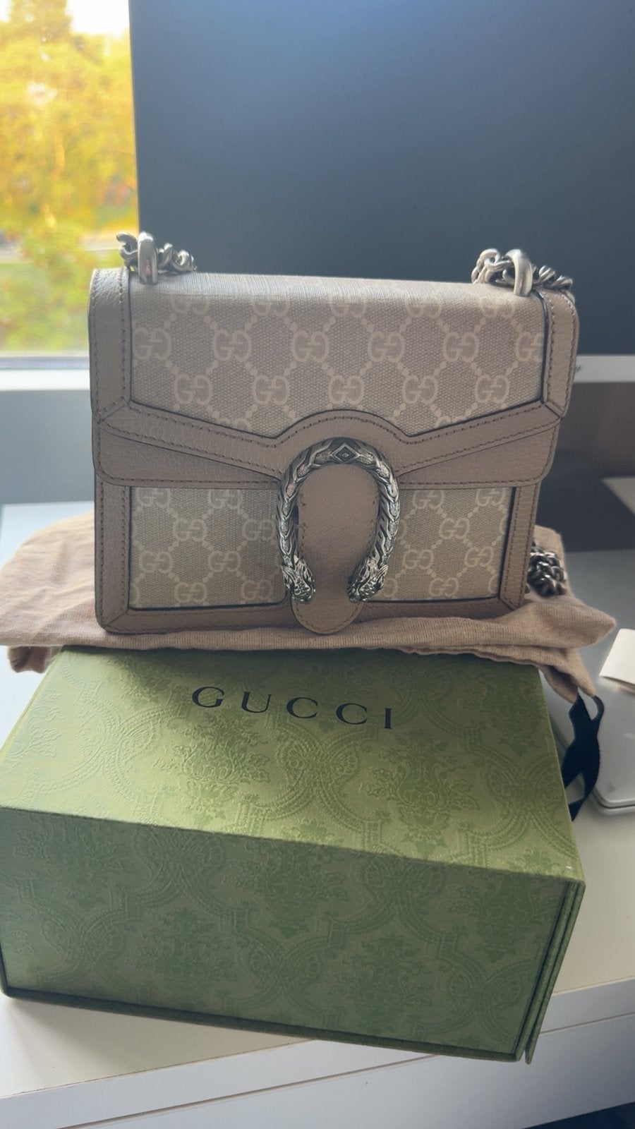 Gucci dionysus bag beige and white canvas, Ophalen, Gebruikt, Beige, Handtas