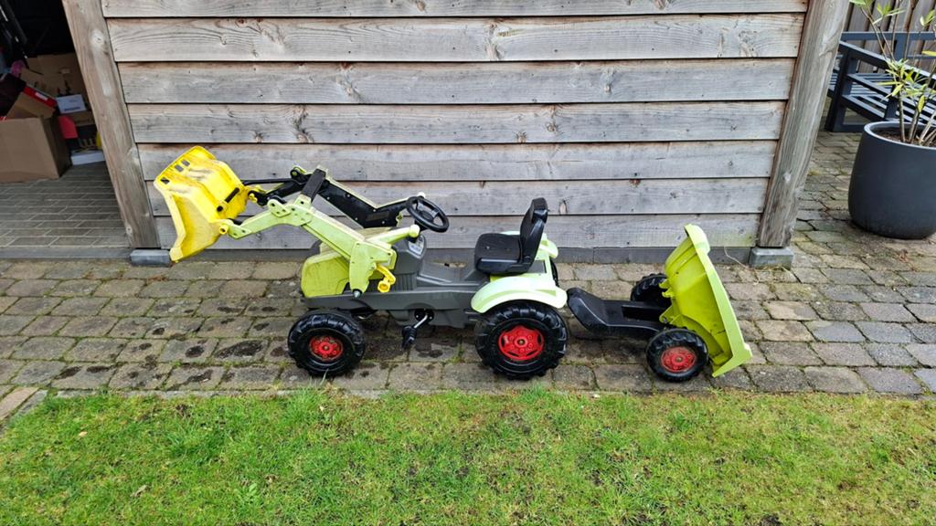 Claas traptrekker met voorlader en aanhanger, Kinderen en Baby's, Speelgoed | Buiten | Voertuigen en Loopfietsen, Ophalen, Gebruikt