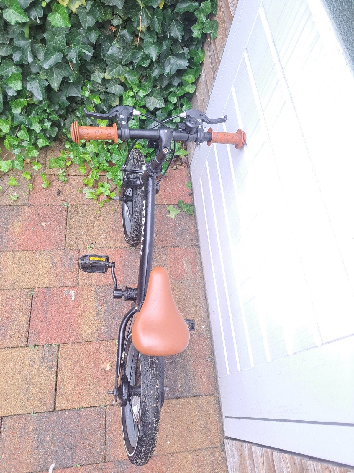 Deryan kinderfiets 14 inch - zwart met bruin zadel, Ophalen, Gebruikt, Minder dan 16 inch, Deryan