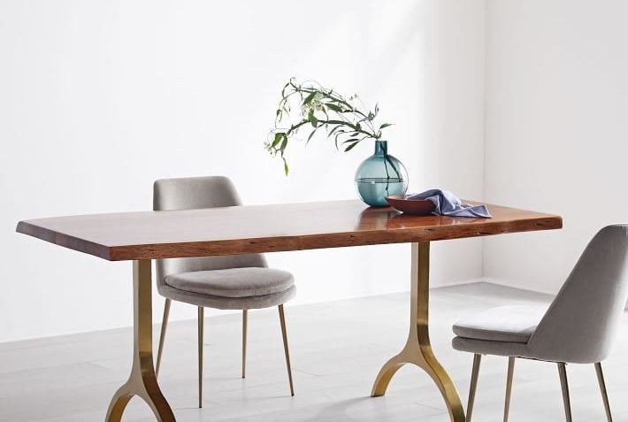 West Elm Cast Trestle Dining Table – Solid Acacia Wood, 50 tot 100 cm, Zo goed als nieuw, Vijf personen of meer, 150 tot 200 cm
