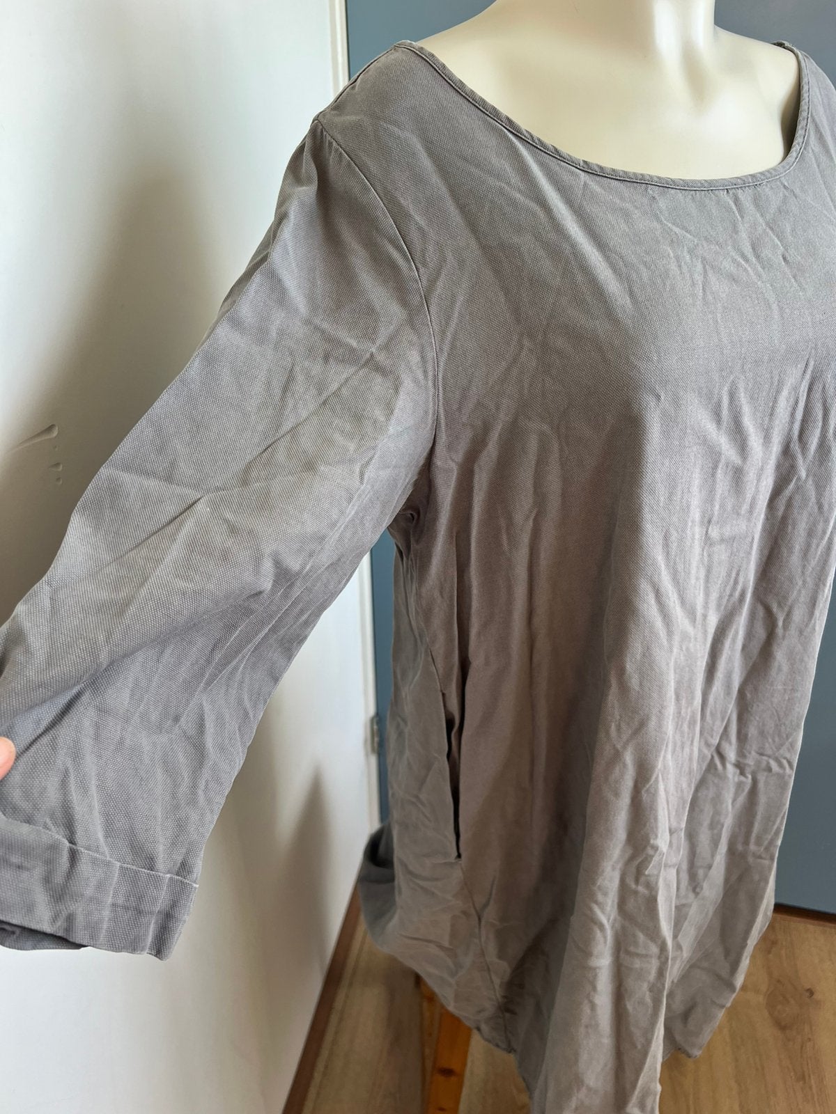 Jcsophie grijze jurk tencel 44, Maat 42/44 (L), Ophalen of Verzenden, Zo goed als nieuw, Knielengte