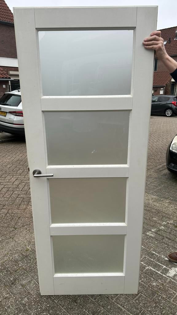 Witte massieve opdekdeur 78x201,5 cm linksdraaiend, Ophalen, Gebruikt, Hout, 20 tot 50 mm