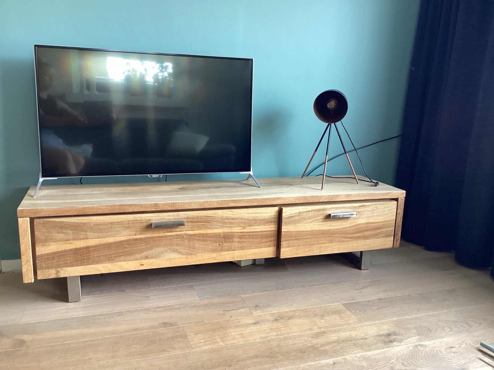 Teakhout tv meubel en salontafel, Ophalen, Gebruikt, Teakhout, Minder dan 100 cm