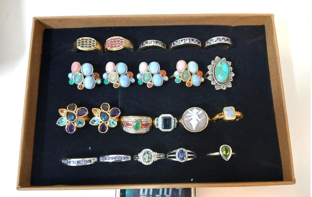 Nieuw 21 zilveren ringen, natuurlijke edelstenen, 103.47 Gr, Verzenden, Geen, Nieuw, Met edelsteen