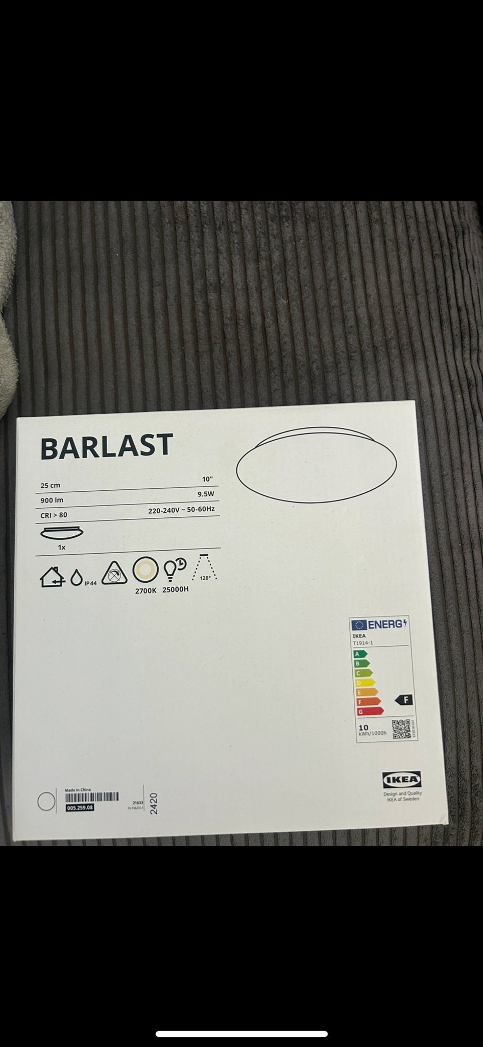 IKEA BARLAST Plafondlamp LED 25cm - Nieuw in doos, Ophalen, LED, Nieuw, Plafondlamp