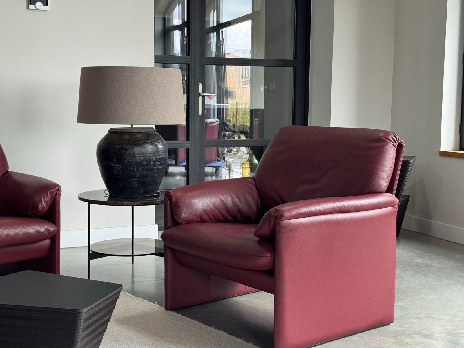 Leolux Bora Beta 2.5 zits bank + fauteuil - Bordeauxrood, X, 150 tot 200 cm, Tweepersoons, Ophalen of Verzenden