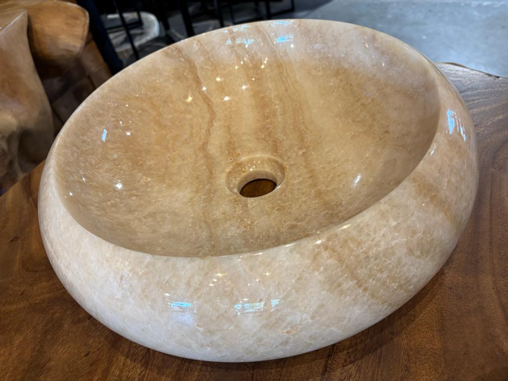 Unieke onyx natuurstenen kom wasbak waskom, Ophalen, Nieuw, Minder dan 100 cm, Wasbak of Wastafel