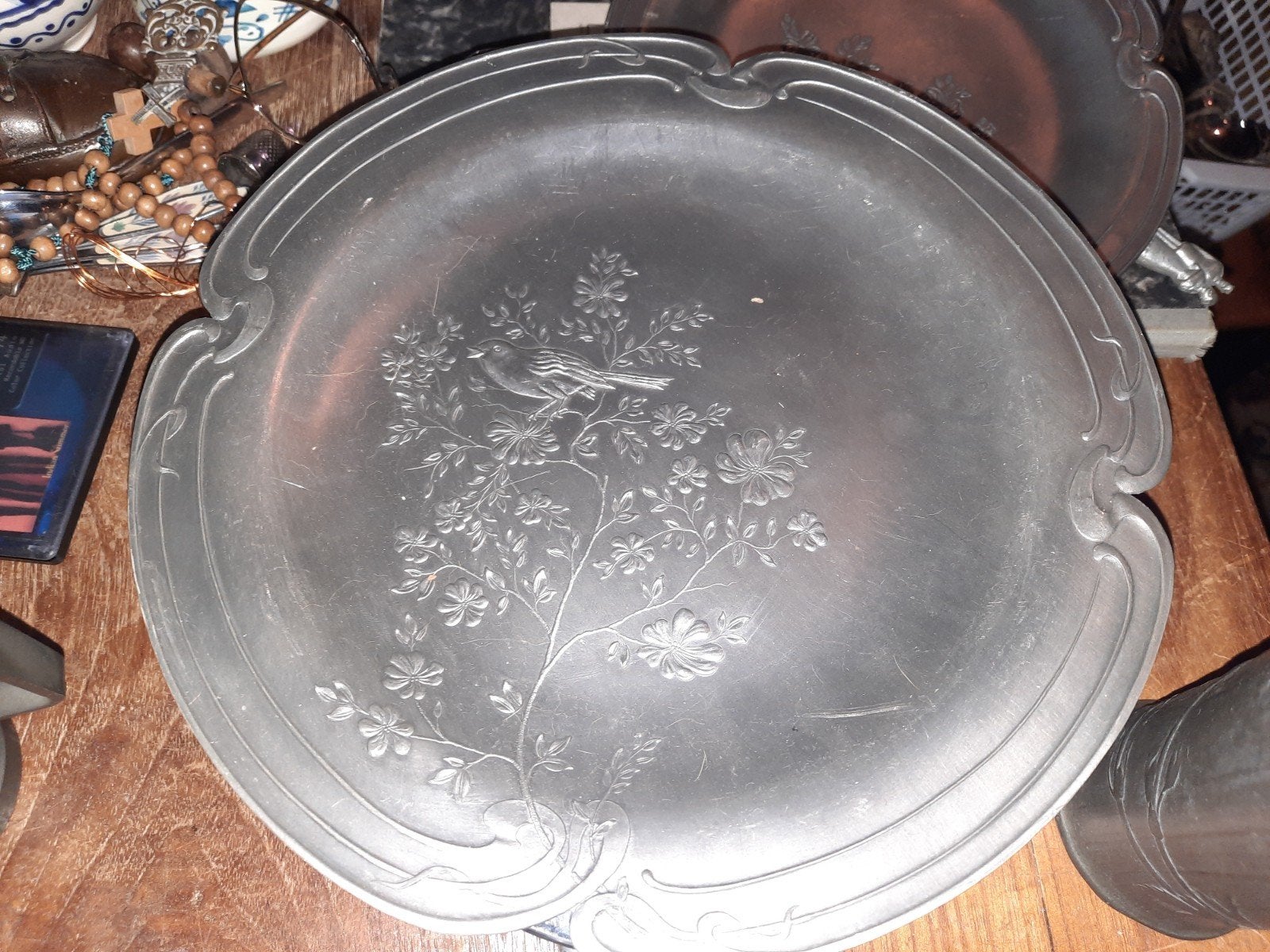 Antiek tinnen servies set (lepel, beker, schalen), Ophalen of Verzenden