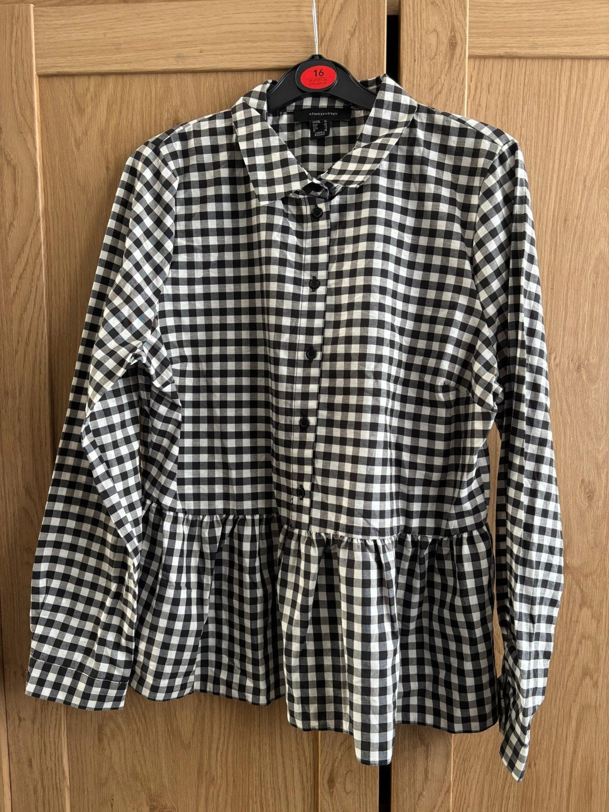 Atmosphere geruite blouse met peplum - Zwart/Wit, Kleding | Dames, Blouses en Tunieken, Atmosphere, Zwart, Maat 42/44 (L), Ophalen of Verzenden