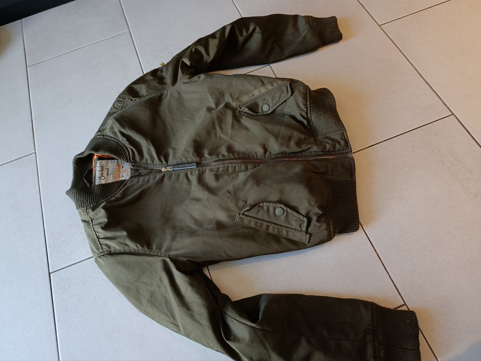 Bershka bomberjack - Groen met oranje voering, Maat 38/40 (M), Gedragen, Groen, Bershka