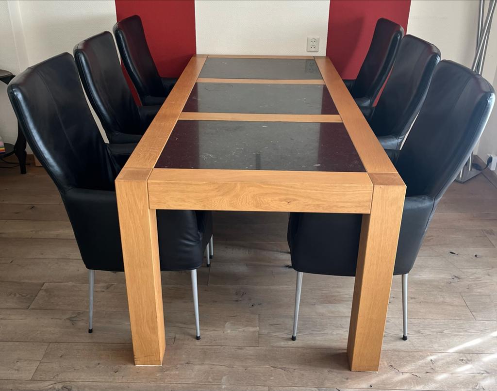 Eikenhouten eettafel met granieten inleg, Huis en Inrichting, Tafels | Eettafels, Ophalen, Gebruikt, Eikenhout, 50 tot 100 cm