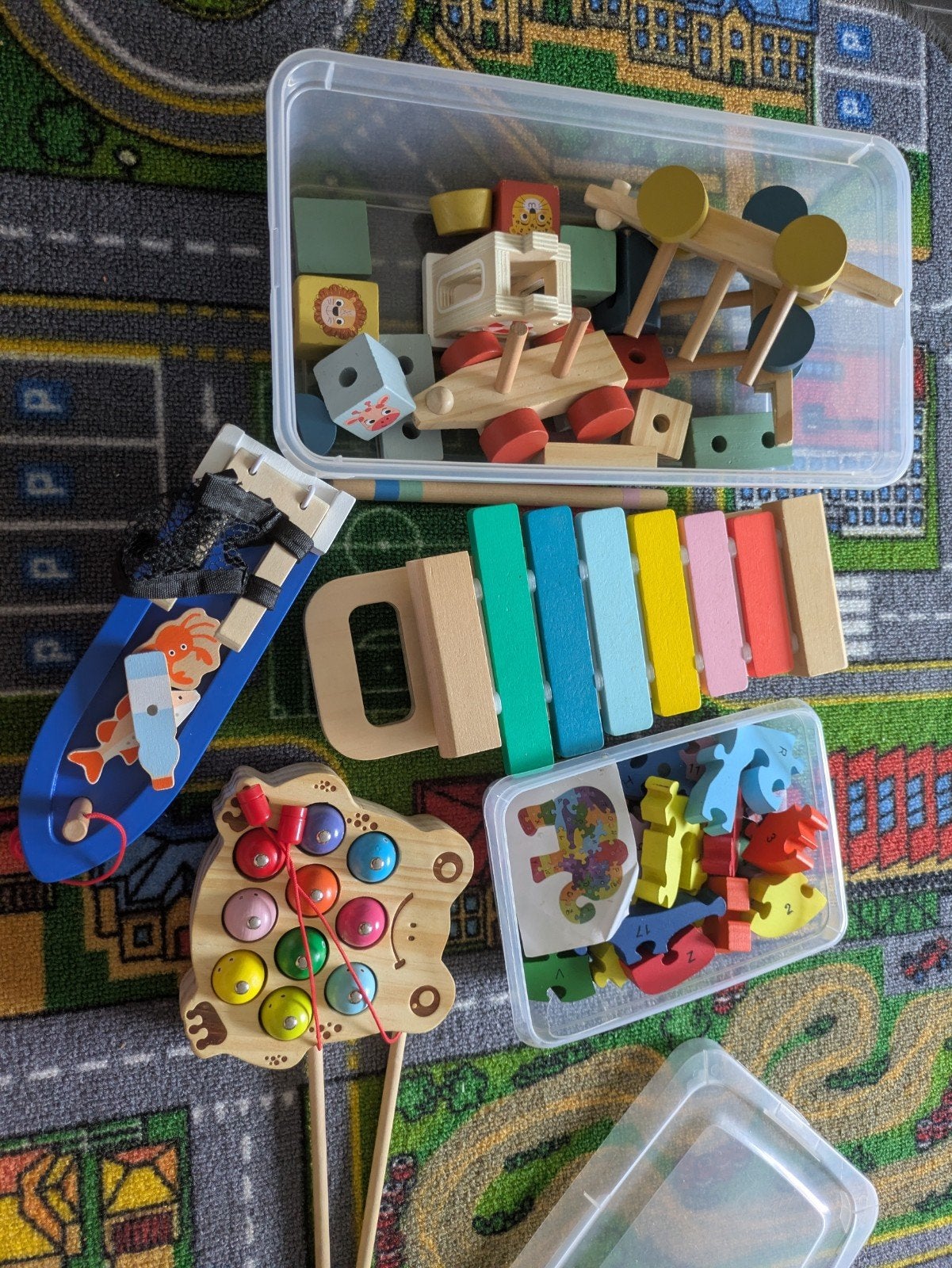 Grote set houten speelgoed, Kinderen en Baby's, Speelgoed | Houten speelgoed, Ophalen of Verzenden, Gebruikt