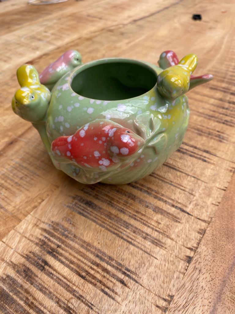 Leuke bloempot met vogels, groen met stippen, Ophalen, Aardewerk of Porselein, Nieuw, Minder dan 50 cm