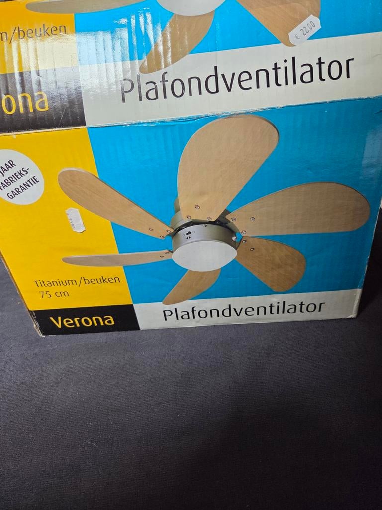 Verona Plafondventilator 75 cm - Titanium/Beuken, Witgoed en Apparatuur, Ventilatoren, Ophalen of Verzenden, Nieuw, Plafondventilator