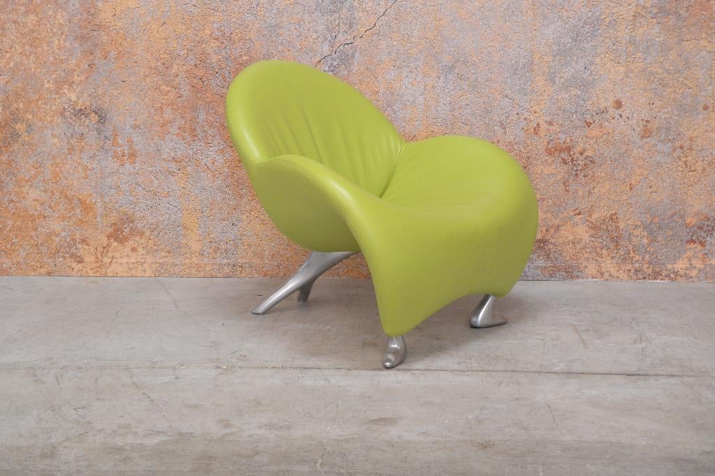 ZGANieuw groene leren Leolux Papageno design fauteuil, Huis en Inrichting, Leolux, Leolux, 75 tot 100 cm, Ophalen of Verzenden