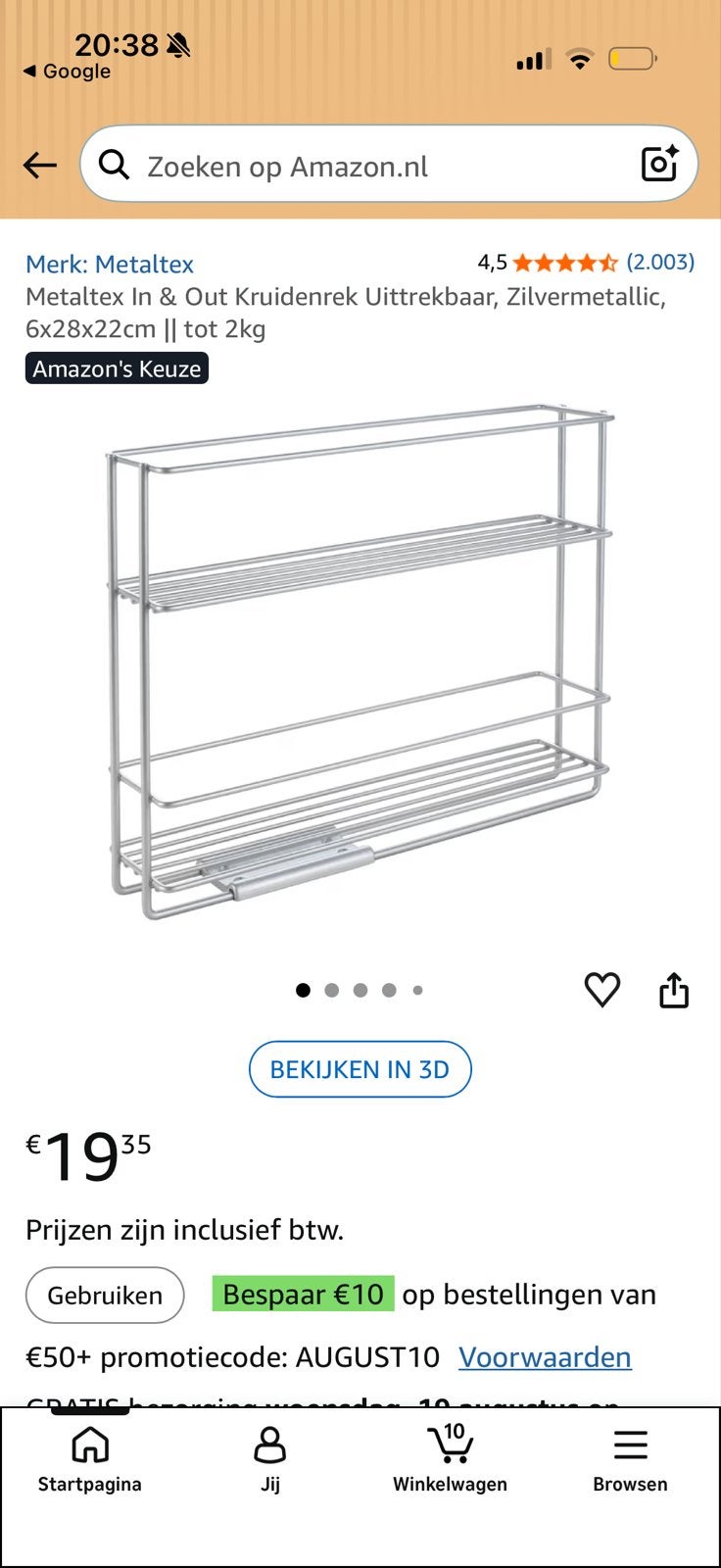 2x Metaltex In&Out Kruidenrekken Uittrekbaar Zilvermetallic, Zilver, Ophalen of Verzenden, Metaal, Overige merken