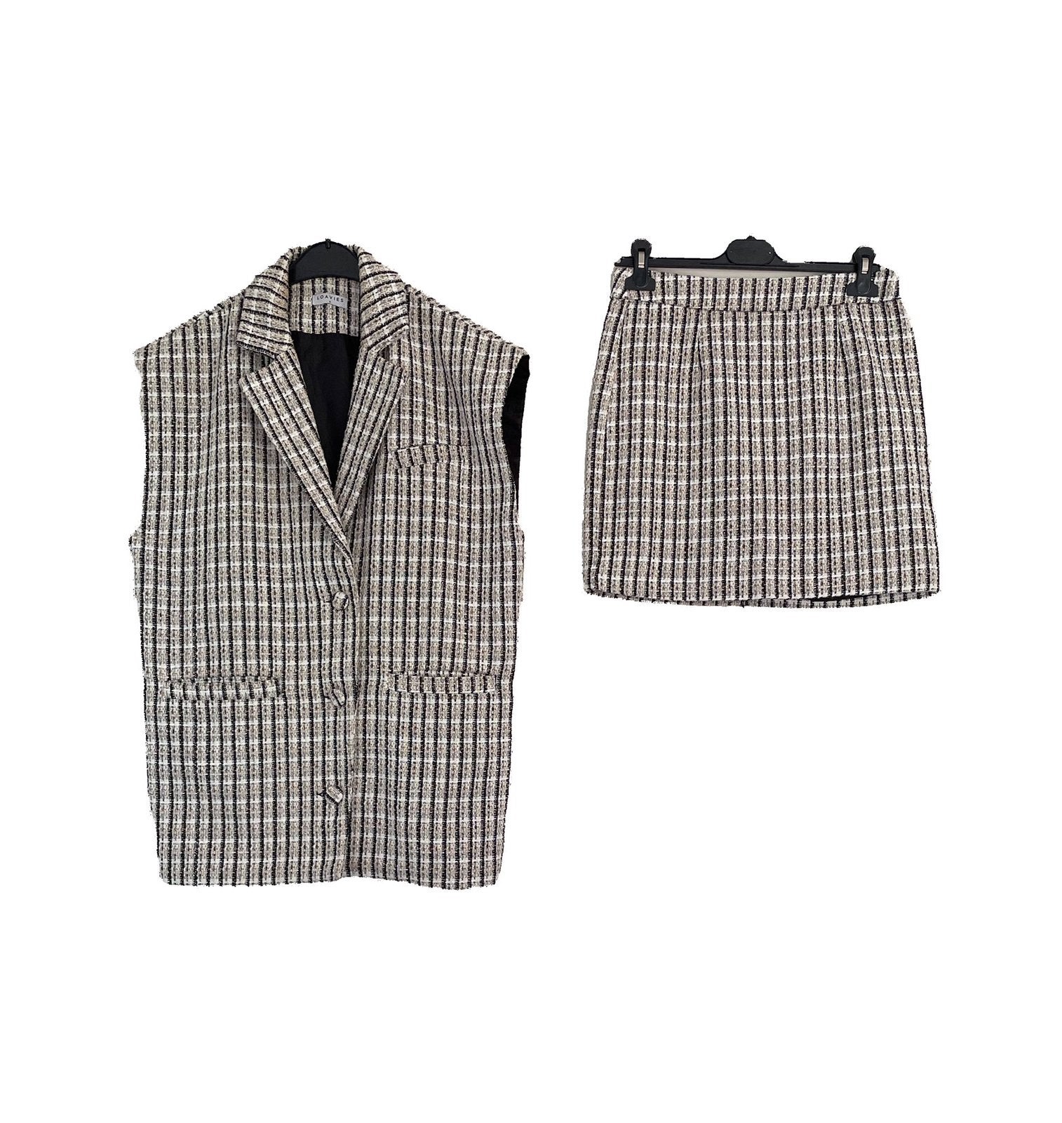 Loavies co-ord set boucle geruit S, Kostuum of Pak, Beige, Ophalen of Verzenden, Zo goed als nieuw