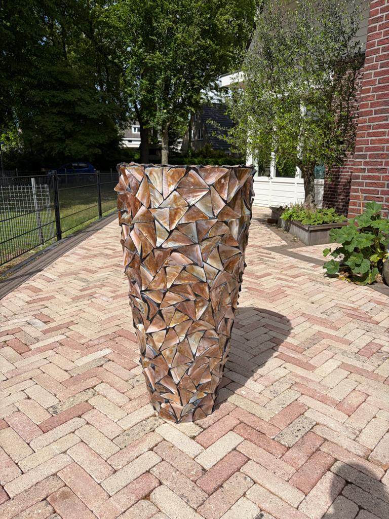Grote Schelpenvaas Cilinder Parelmoer Bruin - 96 cm, Huis en Inrichting, Woonaccessoires | Vazen, Ophalen, Overige materialen