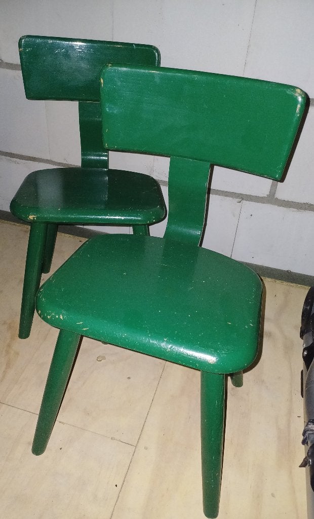 2 vintage groene stoeltjes voor kinderen, Ophalen, Gebruikt, Overige typen