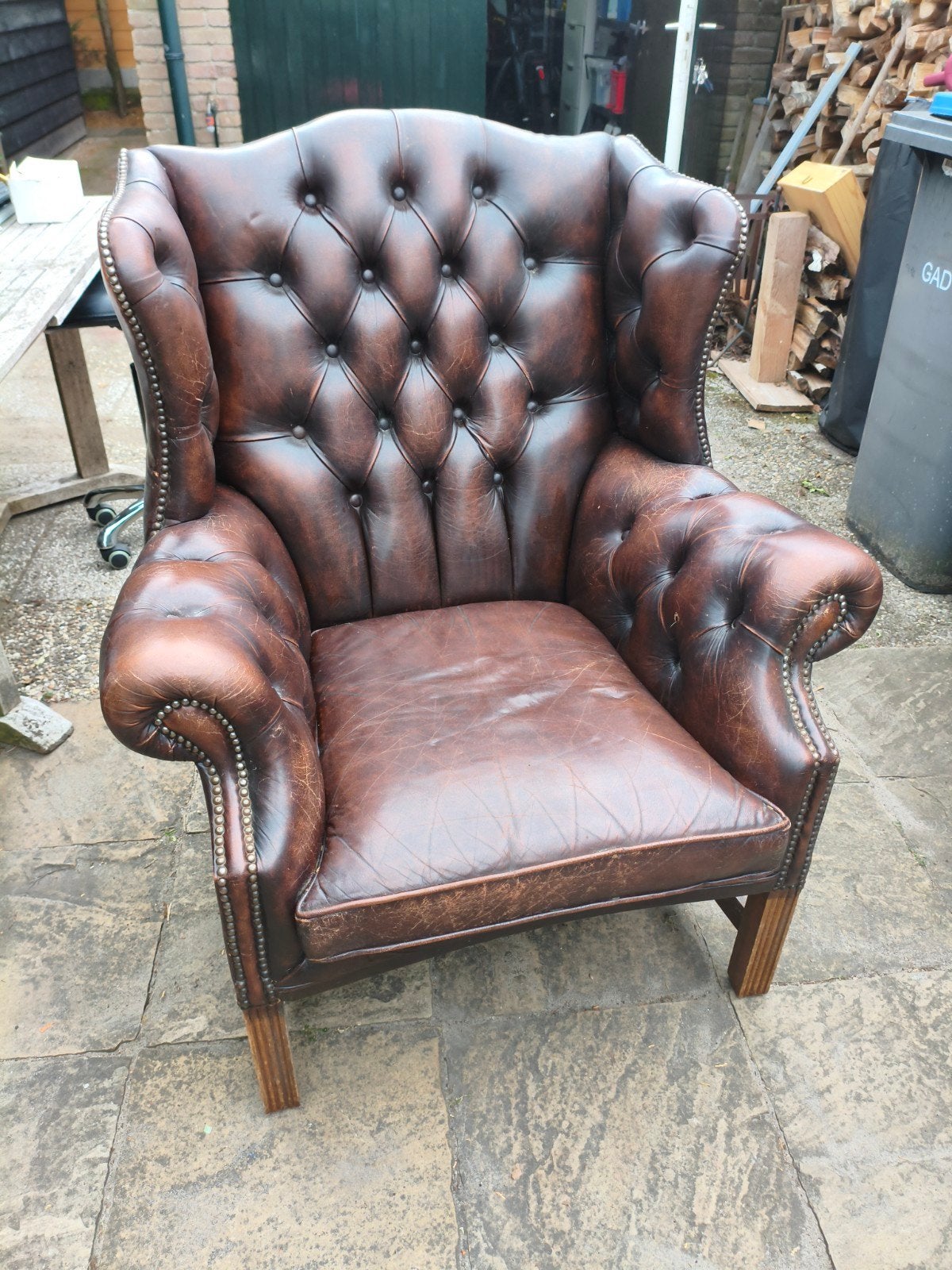 Chesterfield stoel in uitstekende staat, Huis en Inrichting, Fauteuils, Zo goed als nieuw, Leer, 75 tot 100 cm, 75 tot 100 cm