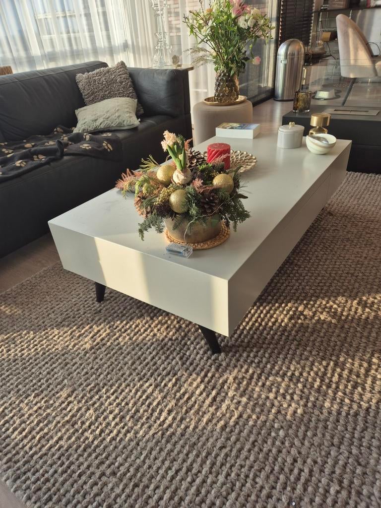 Mooie door timmerman gemaakte salontafel met lade softclosin, Huis en Inrichting, Tafels | Salontafels, Ophalen, 100 tot 150 cm