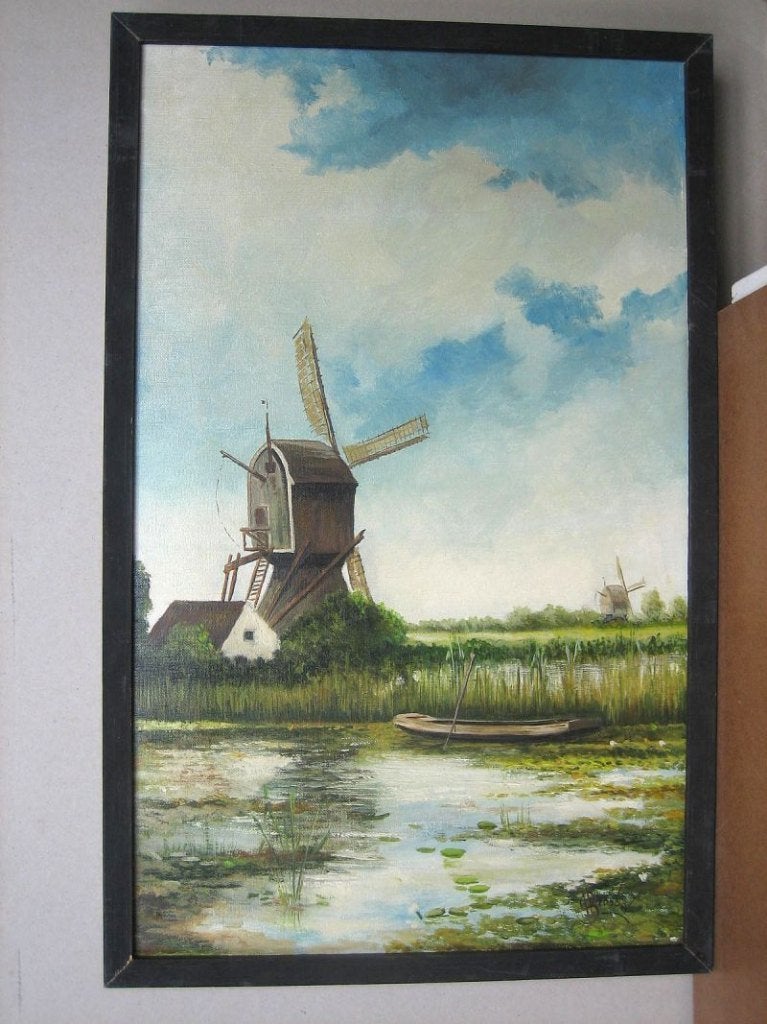Schilderij Grote watermolen, Ingelijst, Maritiem / water, Doek, Ophalen of Verzenden