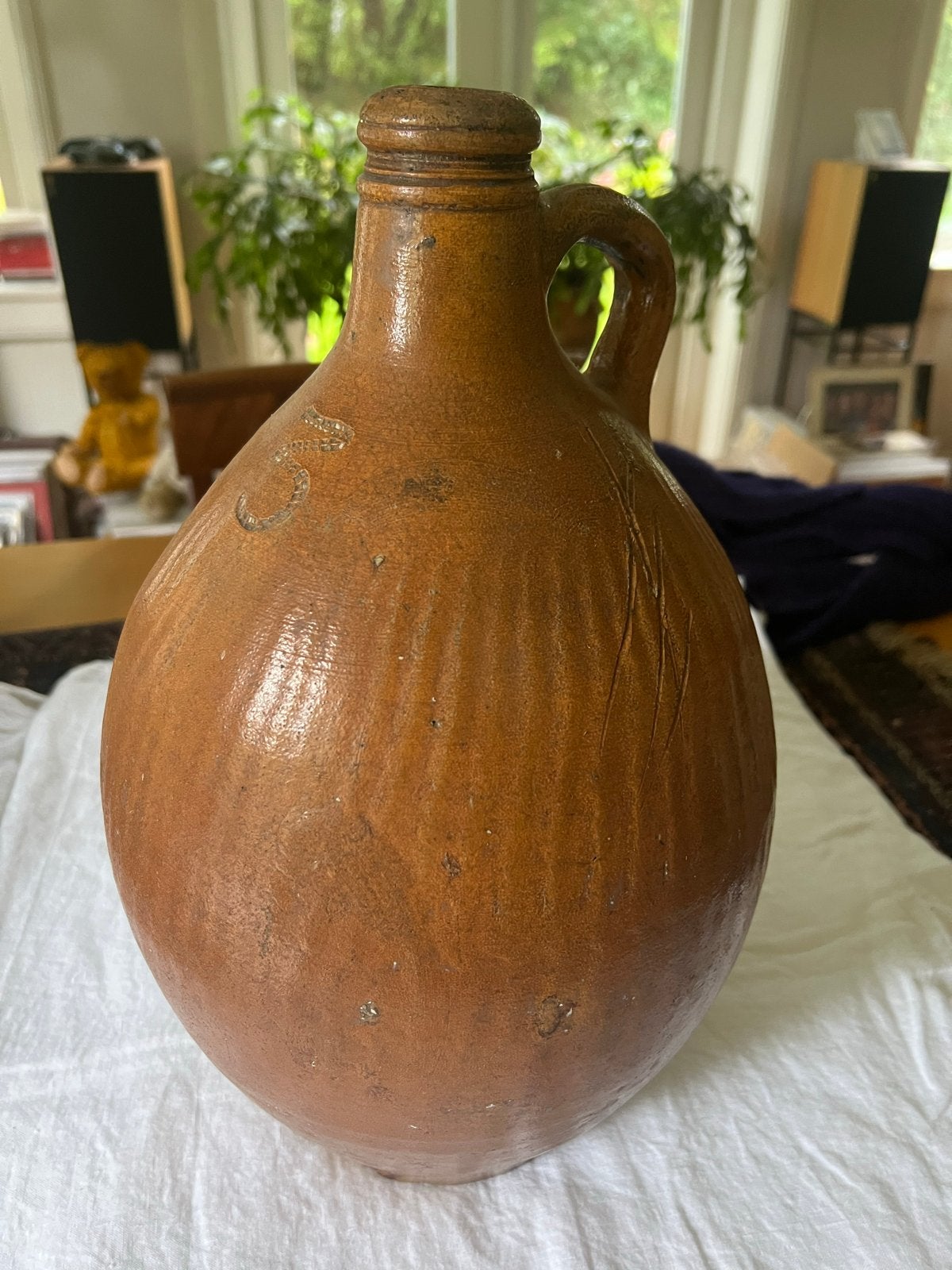 Antieke aardewerken baardmankruik met gestempelde '3', Antiek en Kunst, Ophalen of Verzenden