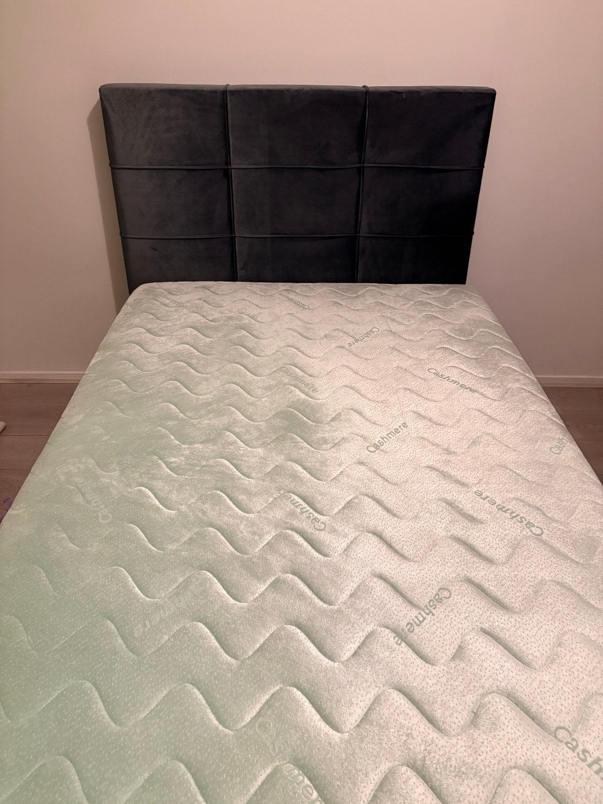 boxspring met matras, topper en hoofdbord 120 breed, Ophalen, Overige materialen, Gebruikt, Blauw