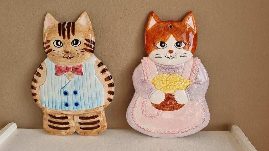 Prachtige Zeldzame Vintage Set Poes Kater Wand Tegels Japan, Verzenden