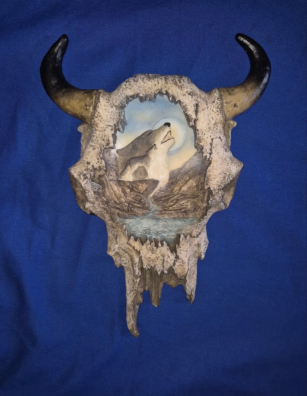 Wandhanger, huilende wolven volle maan dieren horens skull., Ophalen of Verzenden, Zo goed als nieuw
