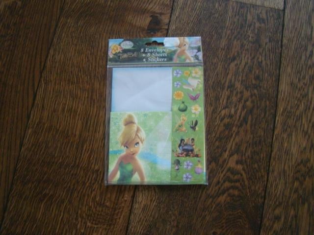 Tinkerbell schrijfset / 8 blaadjes, 8 enveloppen en stickers, Verzamelen, Disney, Ophalen of Verzenden, Peter Pan of Pinokkio