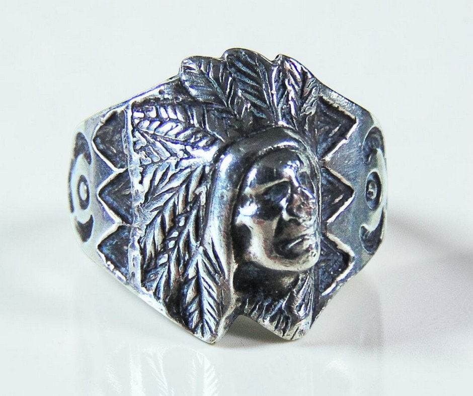 Schitterende oude zilveren NAVAJO indiaan chief ring M19,5!, Gebruikt, Verzenden, 19 tot 20, X