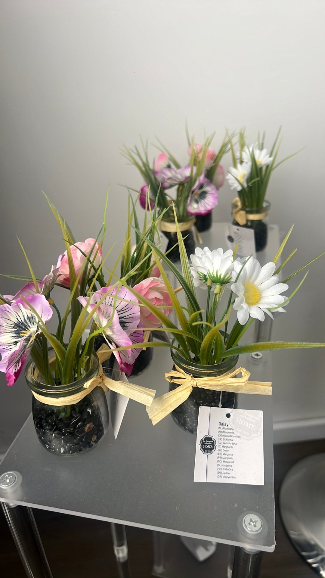 6 klein vazen met kunstbloemen decoratie, Ophalen of Verzenden, Zo goed als nieuw
