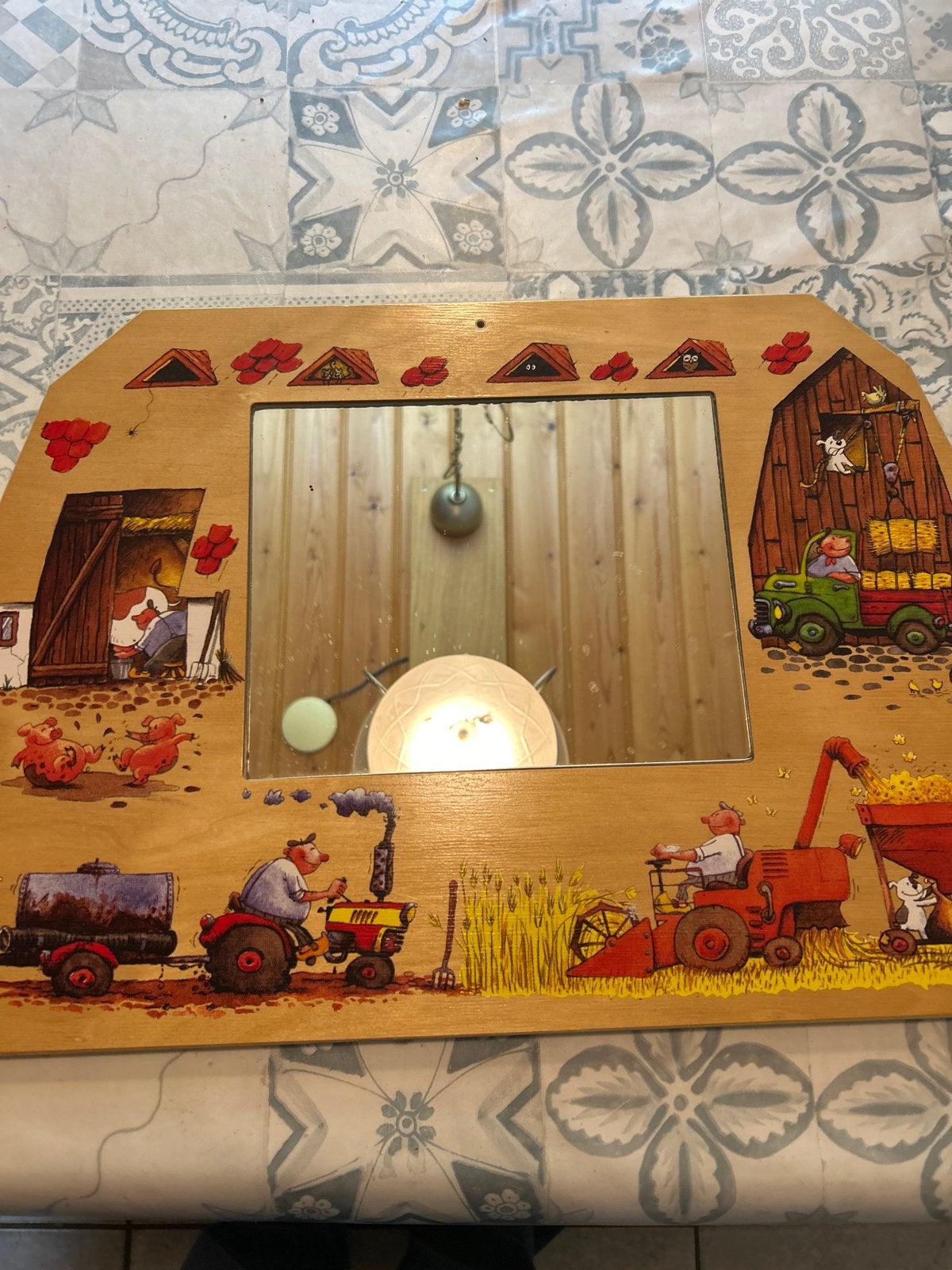 Leuke boerderij spiegel voor kinderkamer, Ophalen, Gebruikt, Minder dan 100 cm, Overige vormen