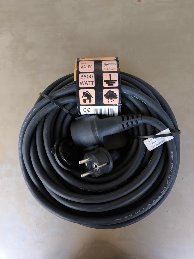 Neopreen Verlengkabel 20m IP44 - 3x1.5mm², Ophalen of Verzenden, Nieuw, Kabel of Snoer