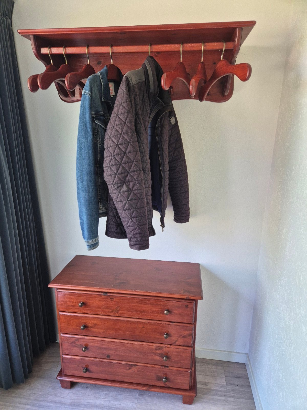 Set houten kapstok, ladenkast en spiegel, Gebruikt, Minder dan 100 cm, Hout, Ophalen