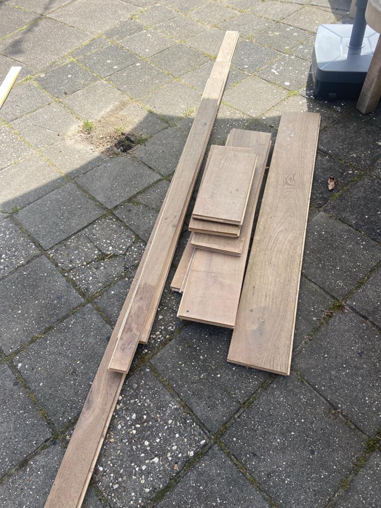 GRATIS Eiken houten duoplank parket vloerdelen, Doe-het-zelf en Verbouw, Vloerdelen en Plavuizen, Ophalen, Gebruikt, Vloerdelen of -planken