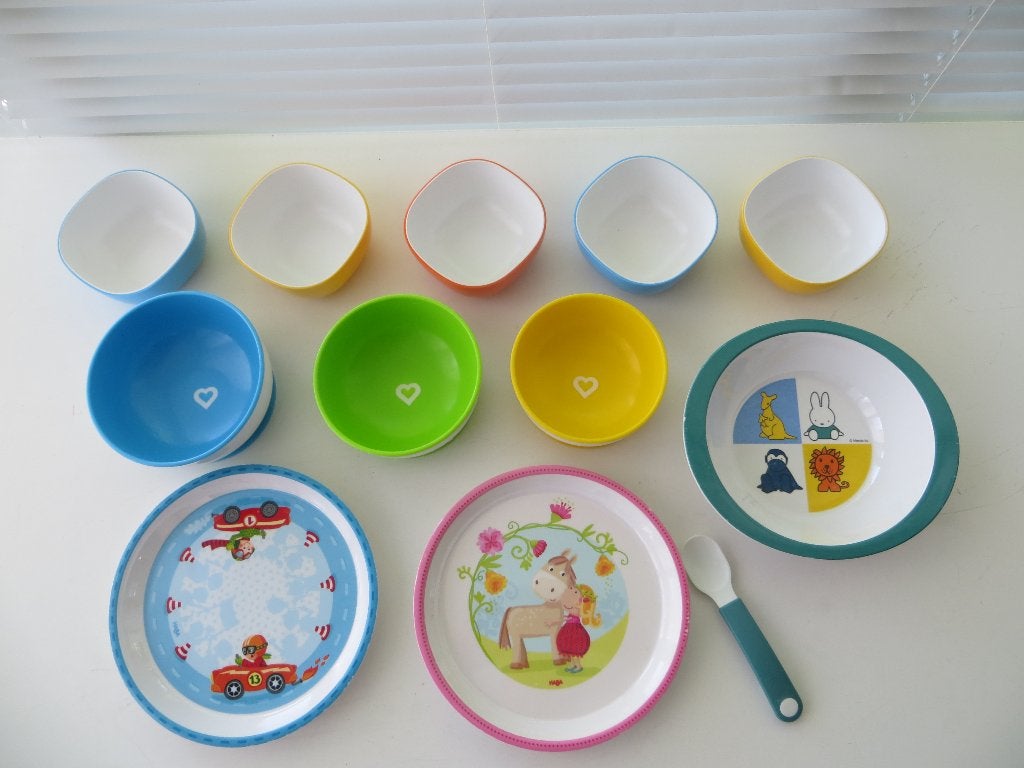 Borden Mepal Bakjes Munchkin Kommetjes Haba  Bordjesantislip, Ophalen of Verzenden, Zo goed als nieuw