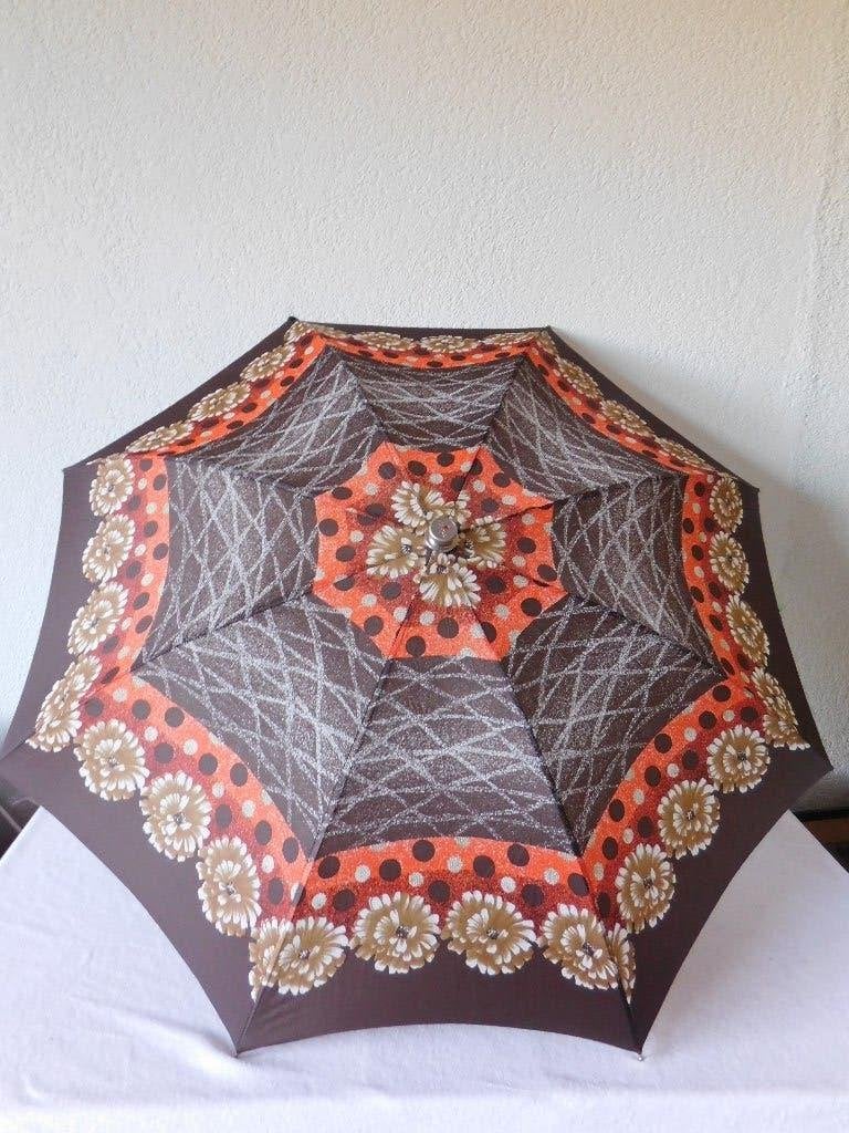 Vintage paraplu van Knirps, patroon oranje / bruin met stipj, Ophalen of Verzenden, Gebruikt, Bruin