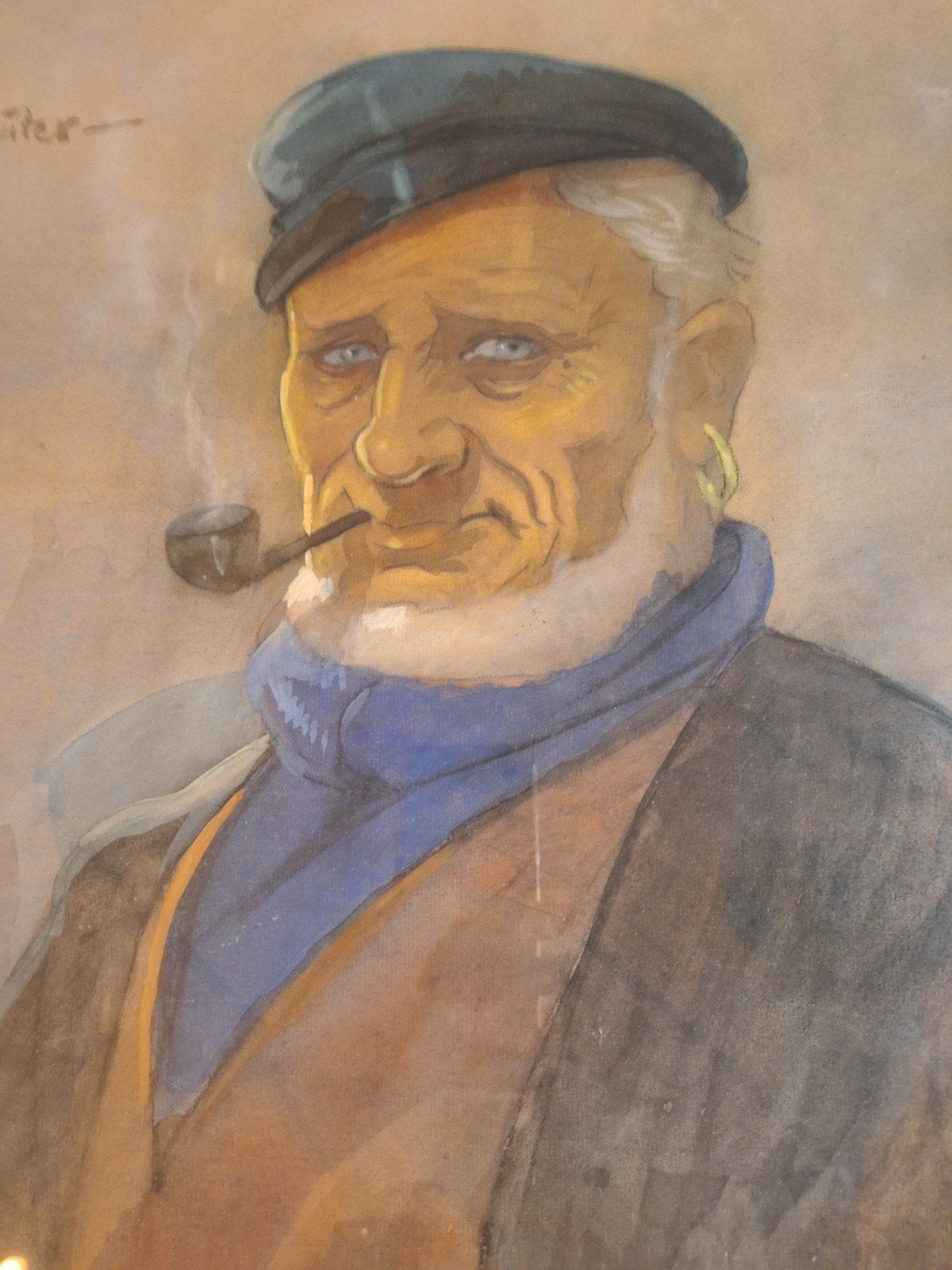 Volendamse visser door Willy Sluiter, Portret of Personen, Realistisch, Origineel werk, Ophalen of Verzenden