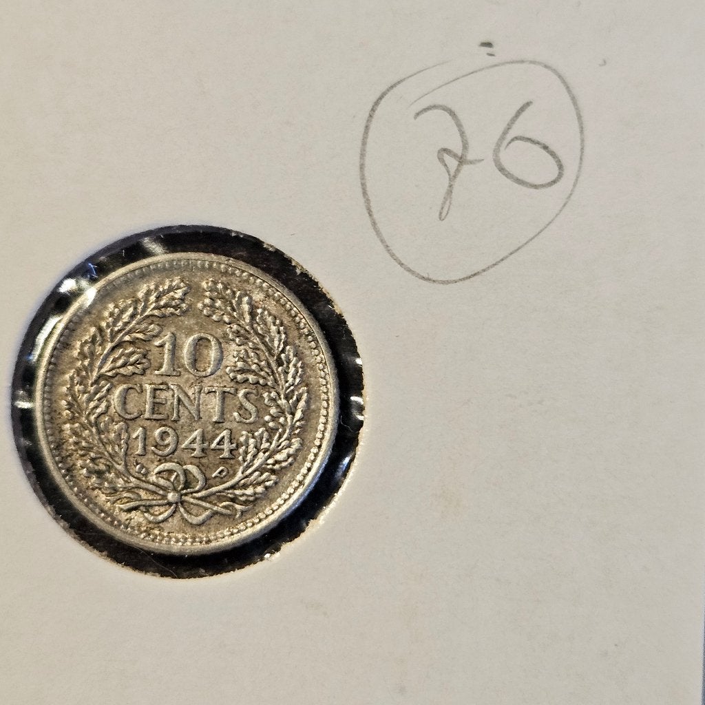 76 ƒ 0,10 Dubbeltje zilver Philadelphia 1944 CIR, Zilver, Ophalen of Verzenden, 10 cent, Koningin Wilhelmina
