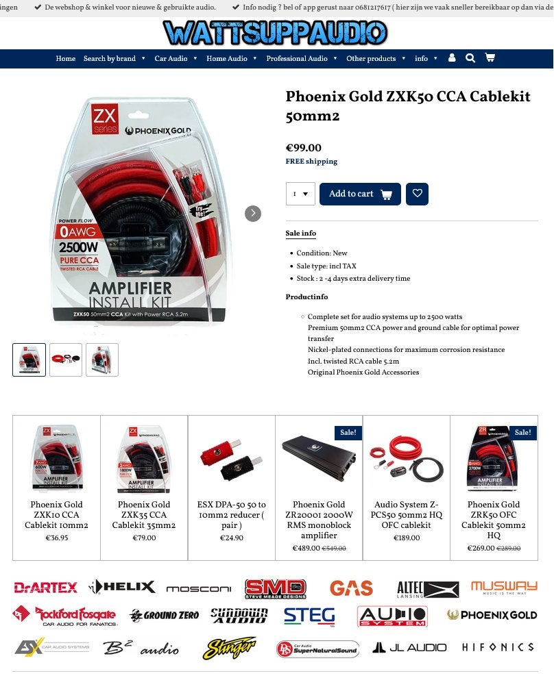 Phoenix Gold ZXK50 Kabelset 50mm2 / versterker aansluitset, Hifi-Focus, Aalsmeerderweg 173 1432 CL, Aalsmeer, Nieuw, Ophalen of Verzenden